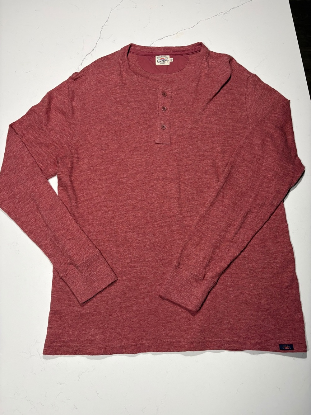 Faherty Brand Mens Cloud Henley Long Sleeve Shirt Burgundy Red Heathered Large